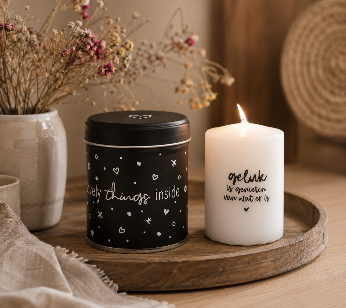 Cadeaublikje Met Kaarsje Geluk Is Genieten | Klein Cadeautje Met Betekenis