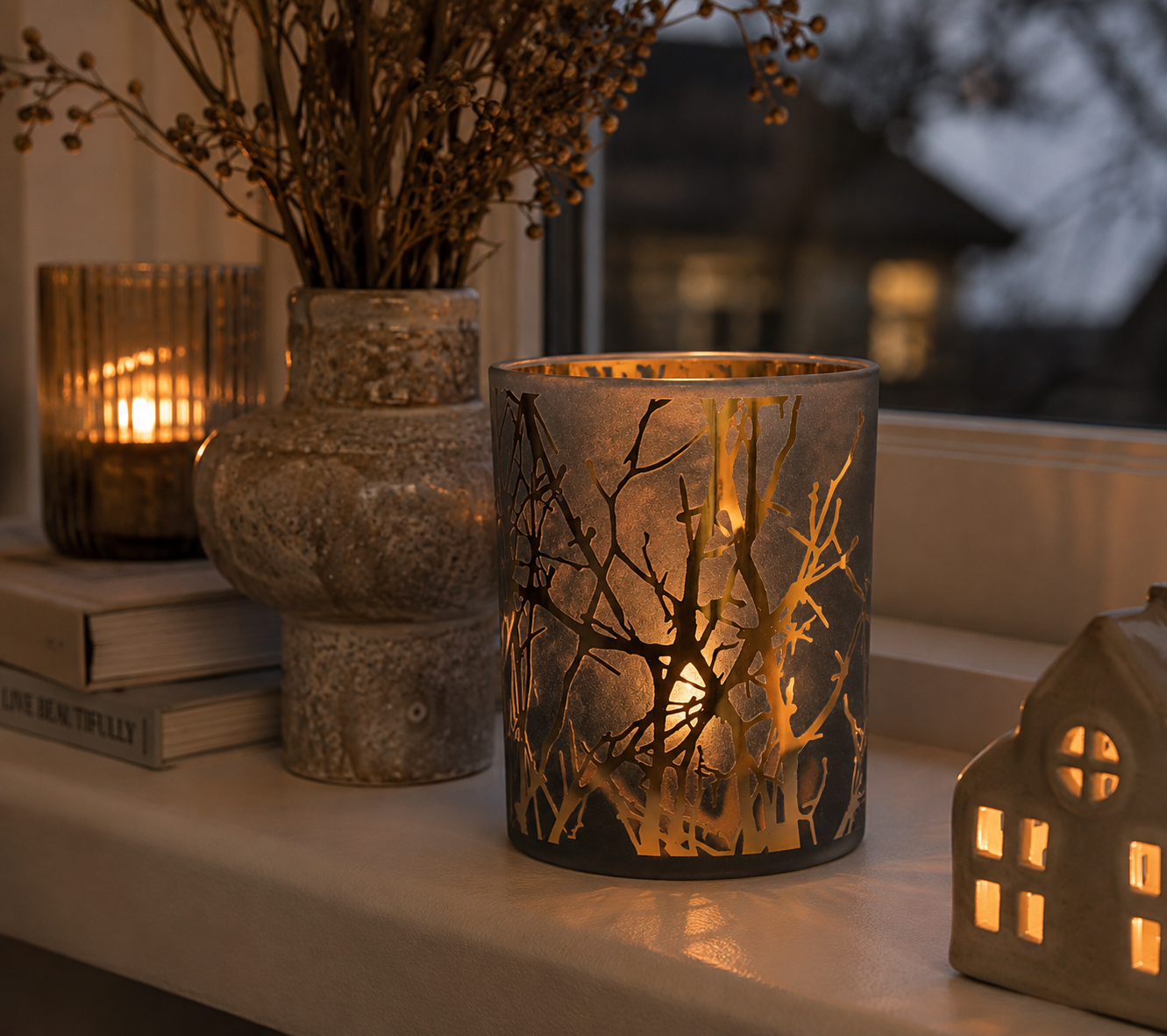 Windlicht Goud & Grijs | Sfeervolle Woondecoratie