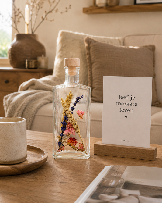 Droogbloemen In Fles | Decoratief Cadeautje Met Houten Dop