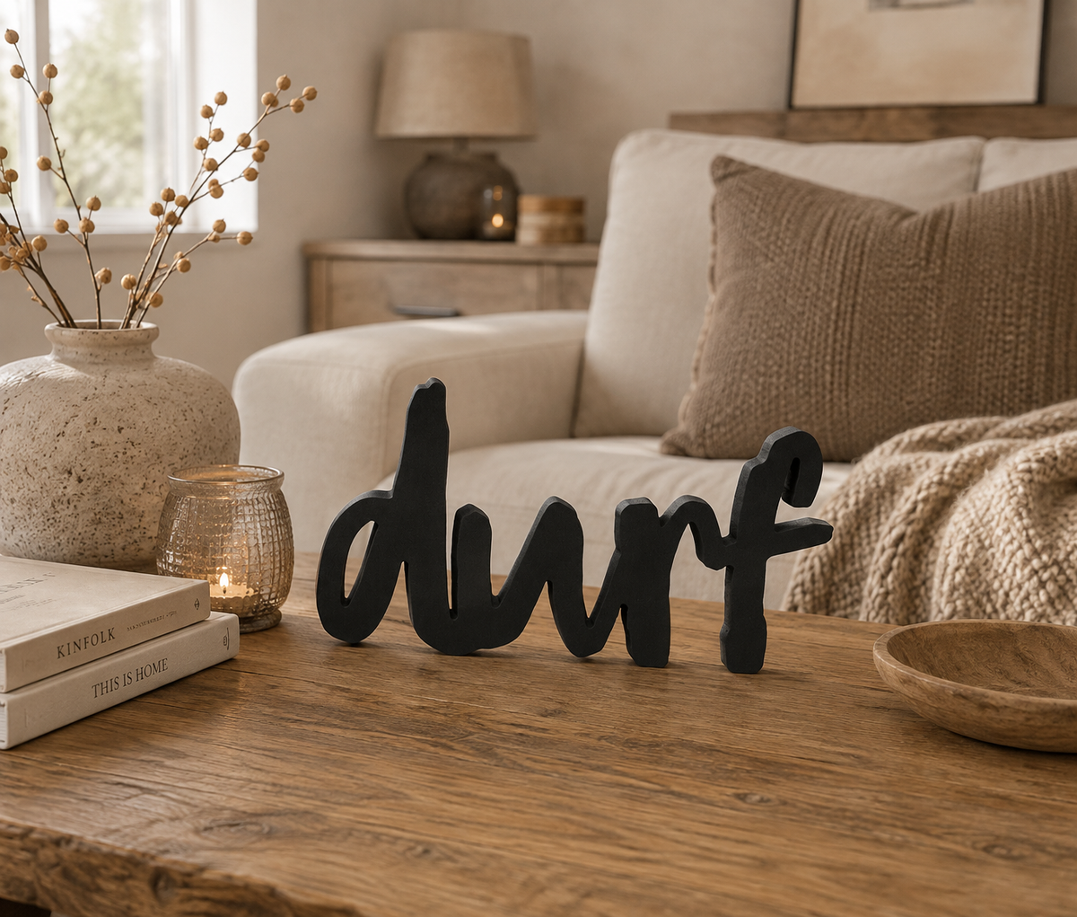 Decoratief Woord DURF | Zwarte Houten Tekstdecoratie