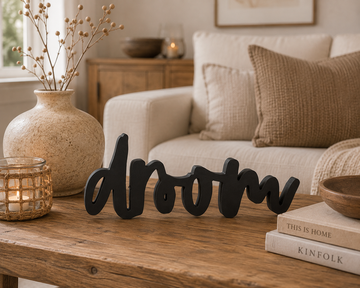 Decoratief Woord DROOM | Zwarte Houten Tekstdecoratie