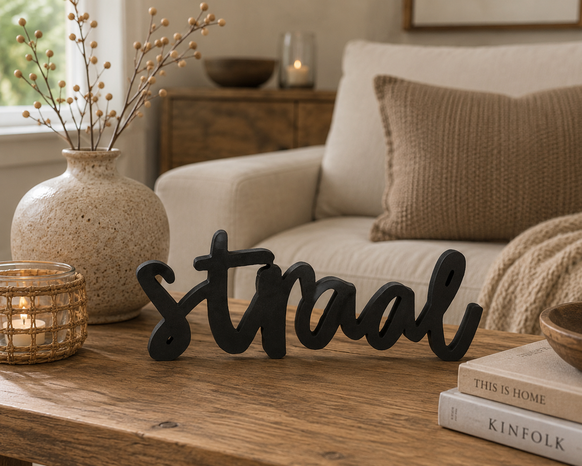 Decoratief Woord STRAAL | Zwarte Houten Tekstdecoratie