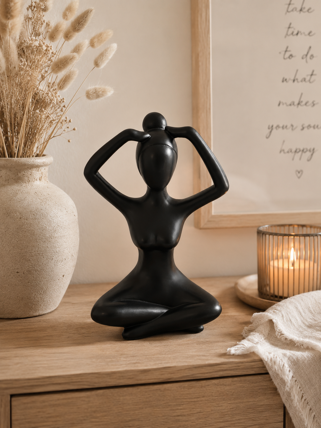 Beeld Vrouw Yoga | Moderne Zwarte Woondecoratie