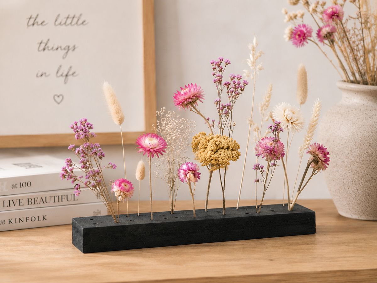 Bloemhouder voor Droogbloemen | Zwarte Houten Bloemenstandaard