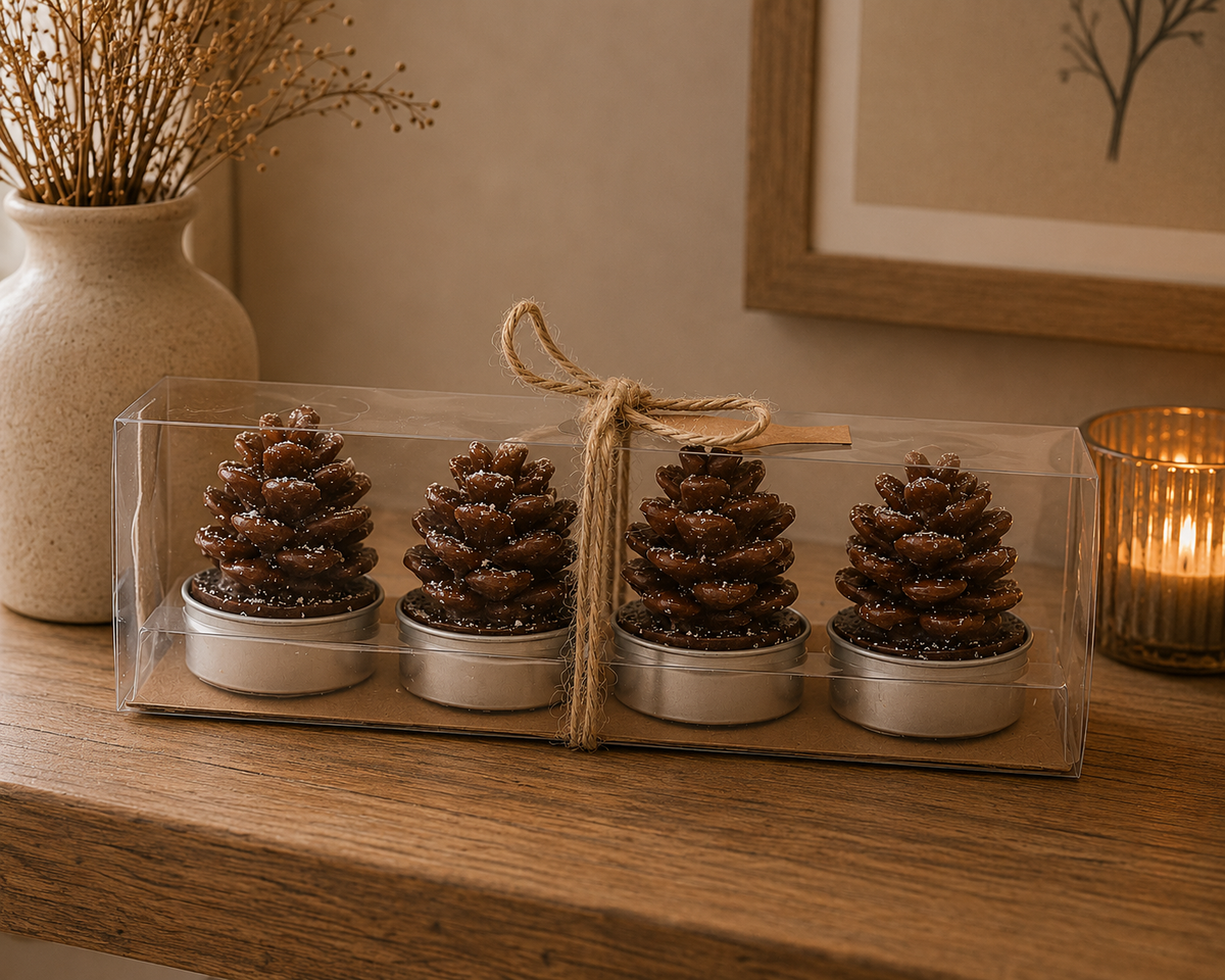 Dennenappel Kaarsen | Set van 4 Sfeervolle Dennenappelkaarsjes