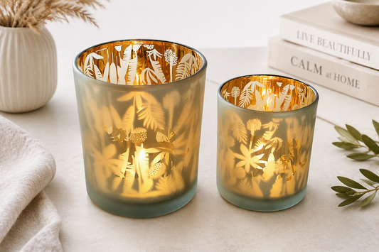 Set Windlichten Safari Goud | Botanische Waxinelichthouders 2-delig