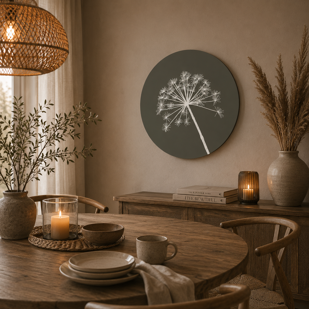 Muurcirkel Berenklauw Olijfgroen | Botanische Wanddecoratie 30 cm