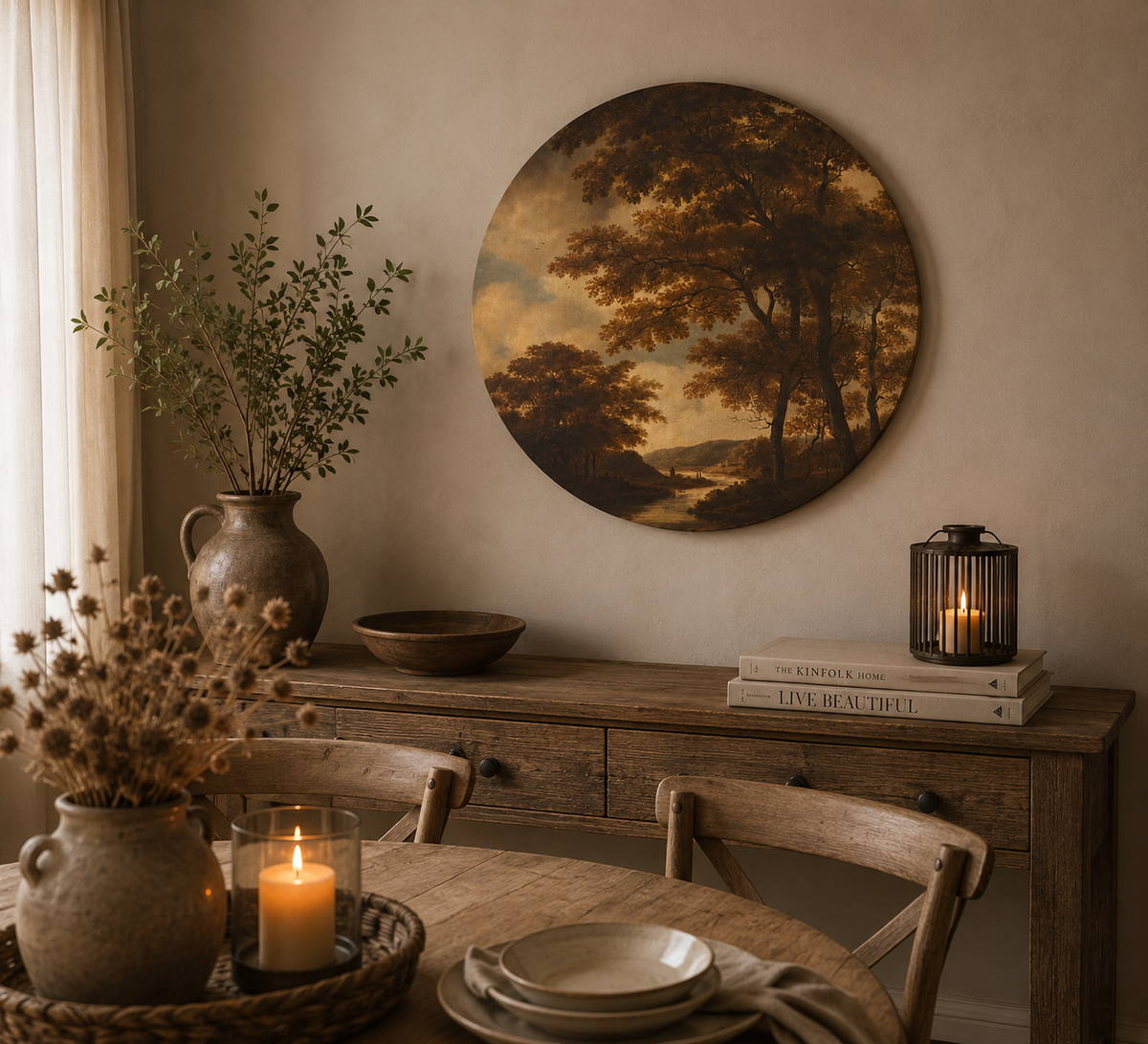 Muurcirkel Landschap met Bomen | Klassieke Wanddecoratie 30 cm