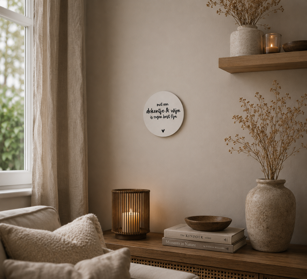 Muurcirkel Met Een Dekentje & Wijn | Wanddecoratie Met Tekst 20 cm