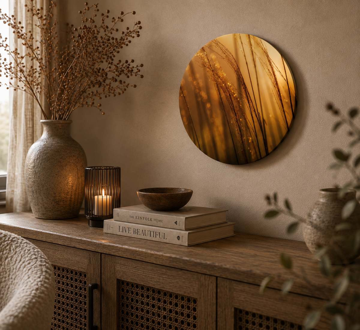 Muurcirkel Pampasgras Goud | Botanische Wanddecoratie 30 cm