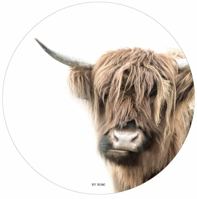Muurcirkel Schotse Hooglander Wit | Landelijke Wanddecoratie