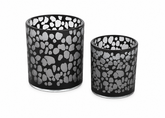 Set Windlichten Zwart | Dierenprint Glas | 2-delig