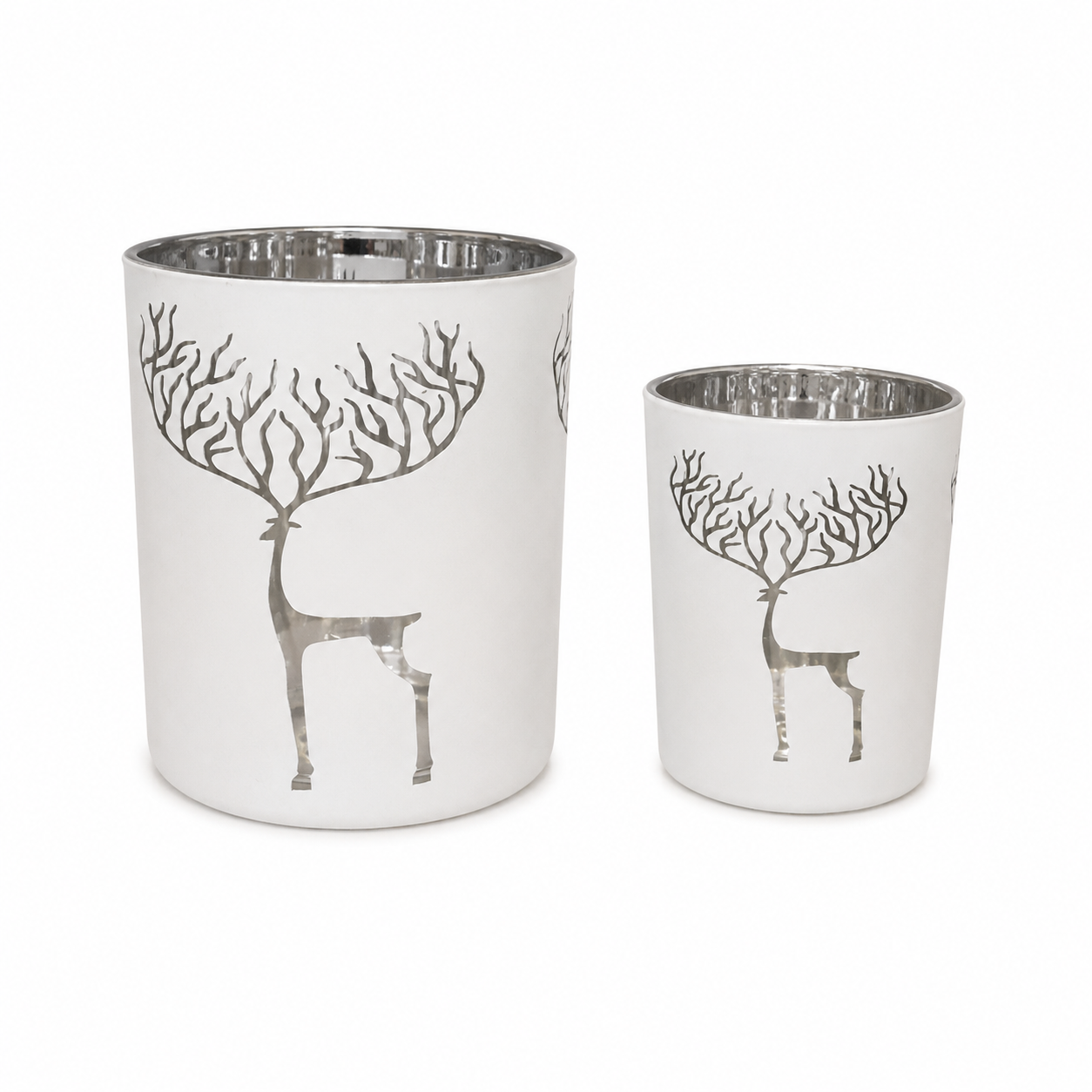 Set Windlichten Hert Wit | Luxe Glazen Waxinelichthouders 2-delig