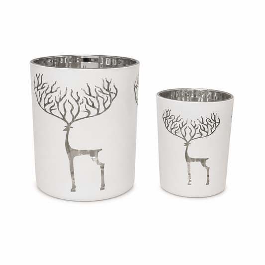 Set Windlichten Hert Wit | Luxe Glazen Waxinelichthouders 2-delig
