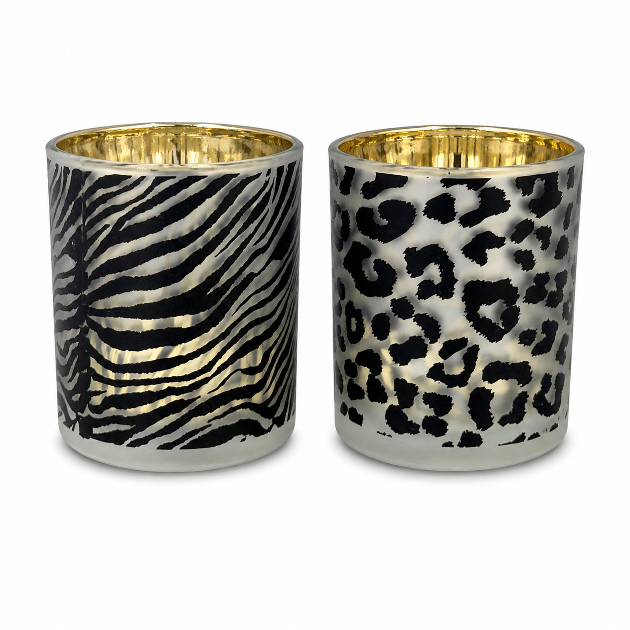 Set Windlichten Zebra & Luipaard | Dierenprint Windlichten 2-delig