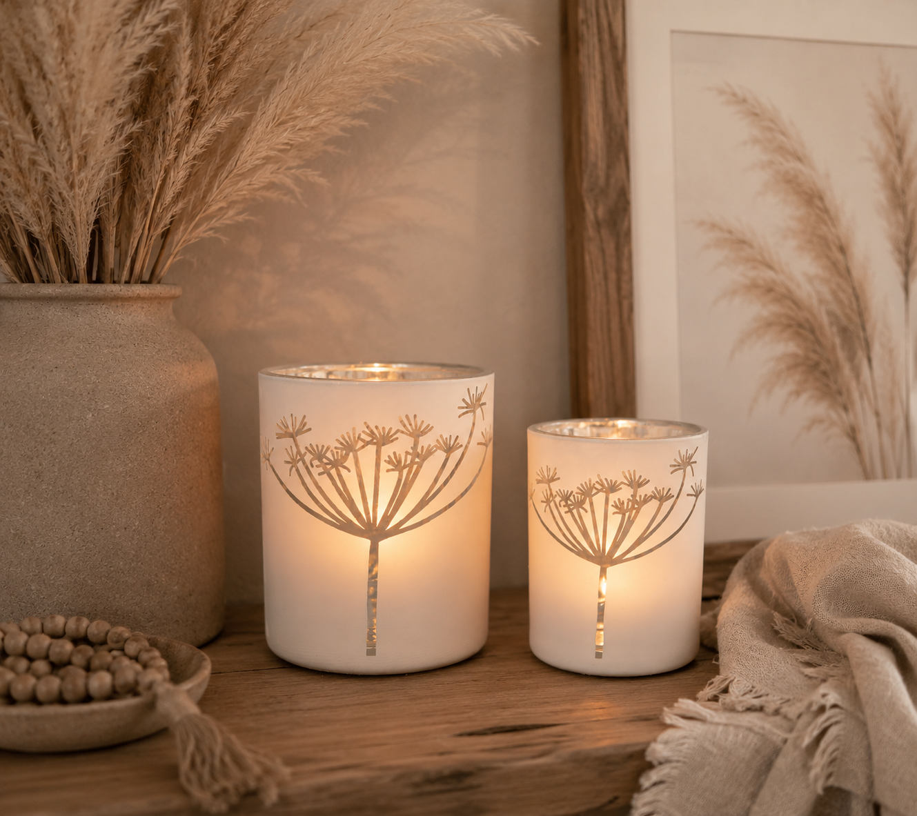 Set Windlichten Schermbloem Wit | Glazen Windlichten 2-delig
