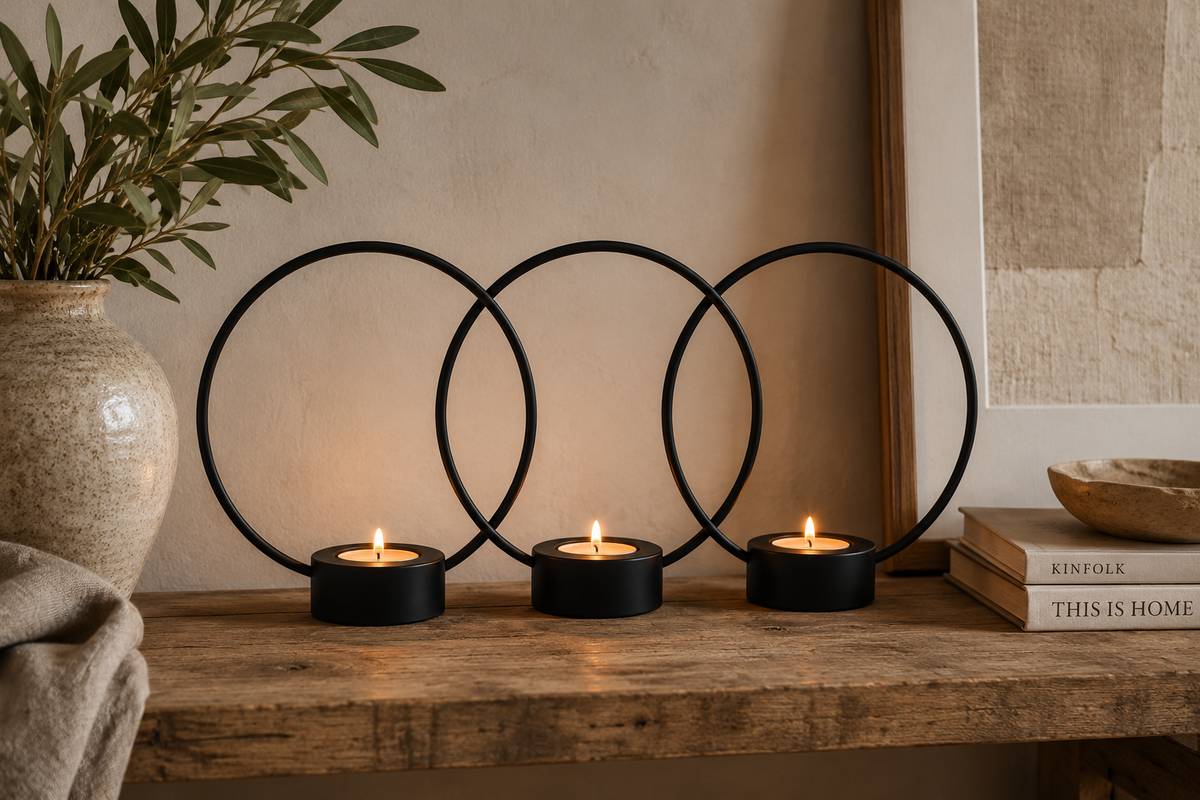 Set Waxinelichthouders Zwart | Modern Metaal | 3-delig
