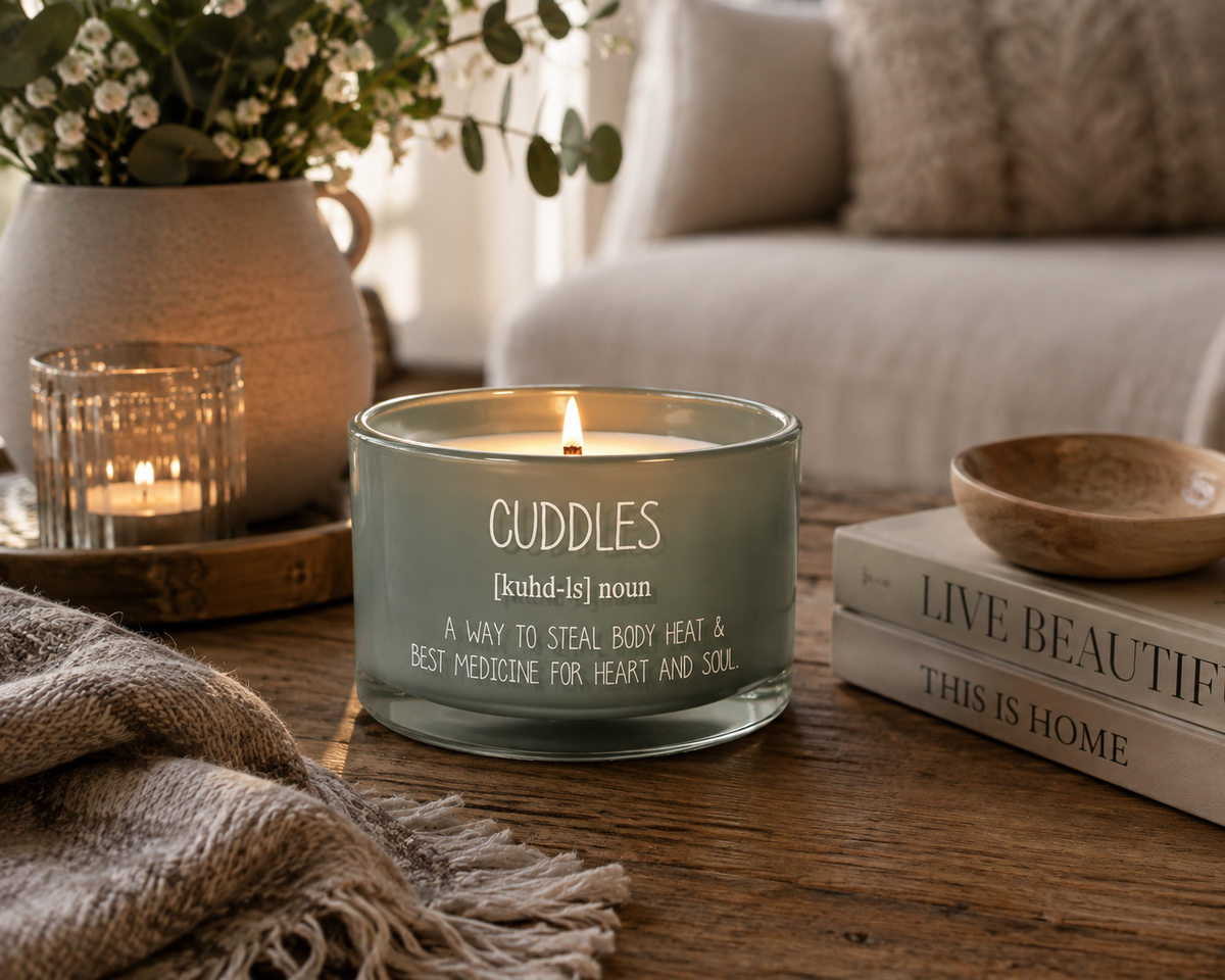 Sojakaars Cuddles | Minty Bamboo Geurkaars met Houten Lont