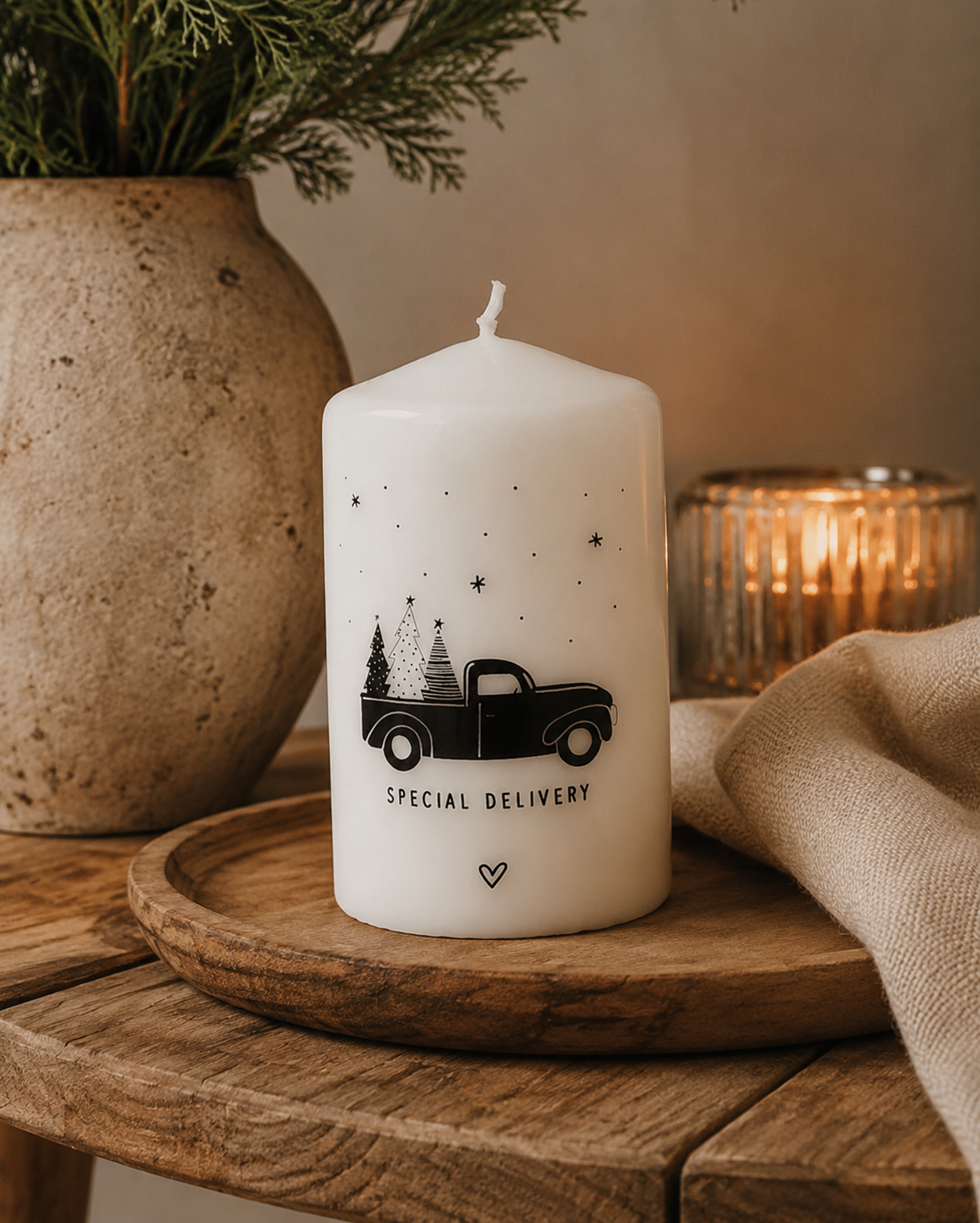 Kaars Special Delivery | Witte Kaars Met Kerstprint