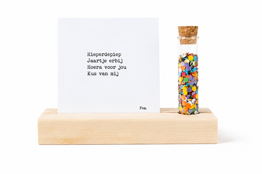 Plankplezier Feest Confetti | Houten Kaarthouder Met Wensflesje