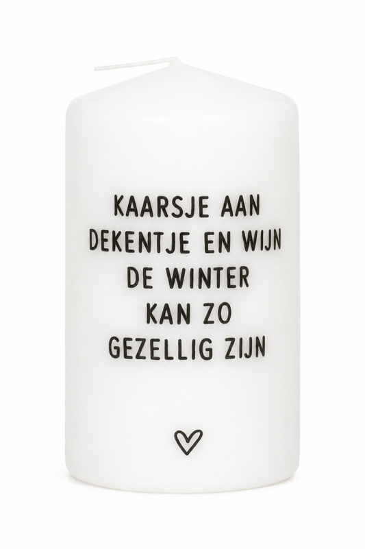 Kaars Kaarsje Aan, Dekentje Met Wijn | Witte Tekstkaars 10 cm