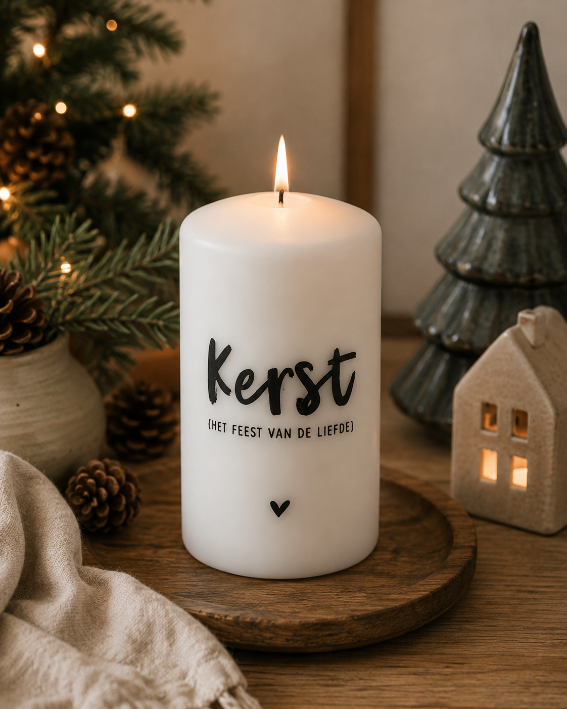 Kaars Kerst, Het Feest Van De Liefde | Witte Kerstkaars 10 cm