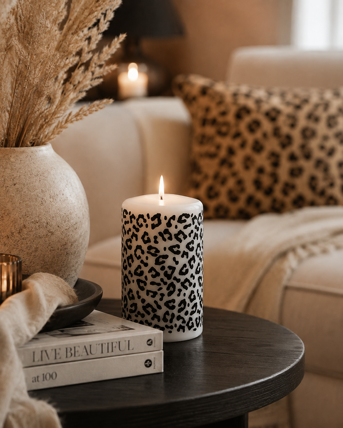 Kaars Panterprint | Witte Decoratiekaars 10 cm