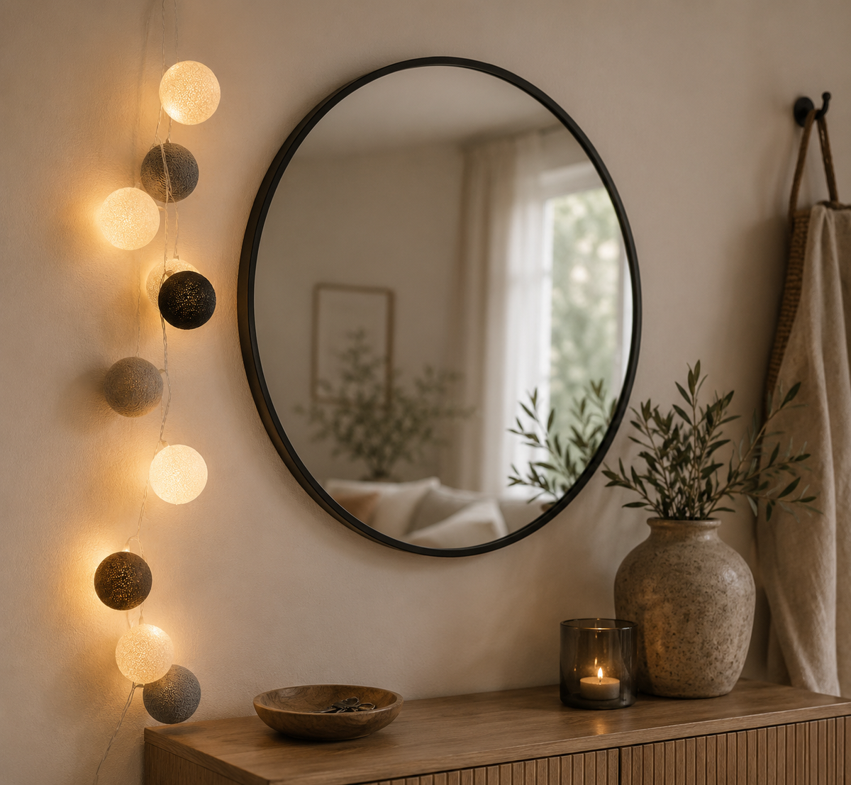 Lichtslinger Taupe | Fairtrade Cotton Ball Lights Met 10 Lampjes