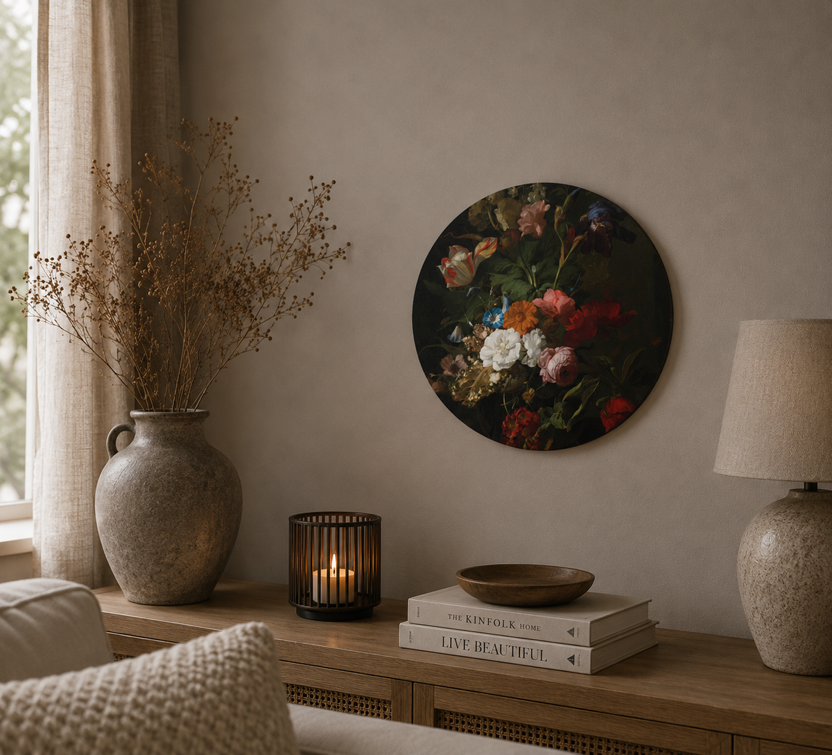 Muurcirkel Bloemstilleven | Klassieke Wanddecoratie 40 cm