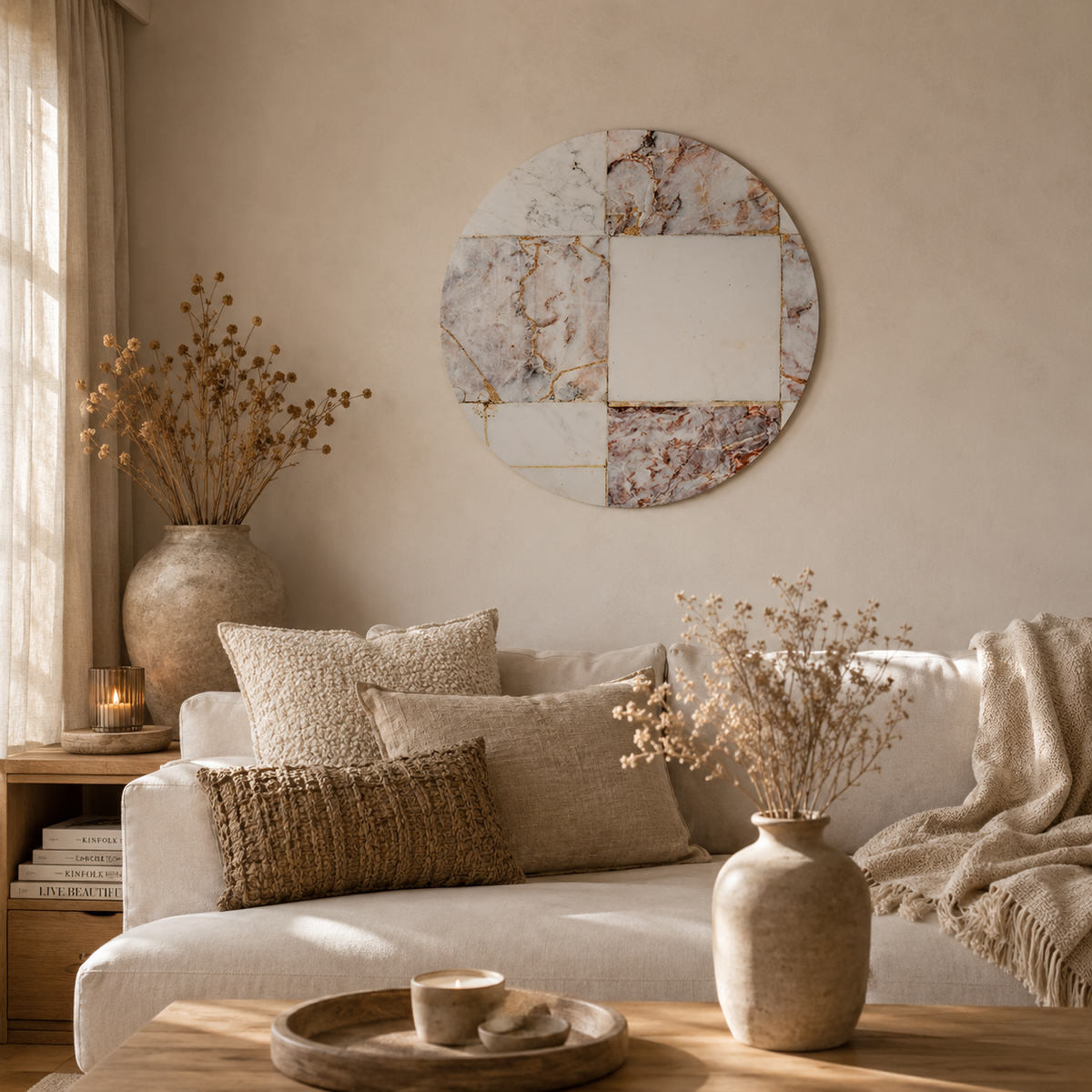 Muurcirkel Marmer Tegels | Luxe Wanddecoratie 30 cm
