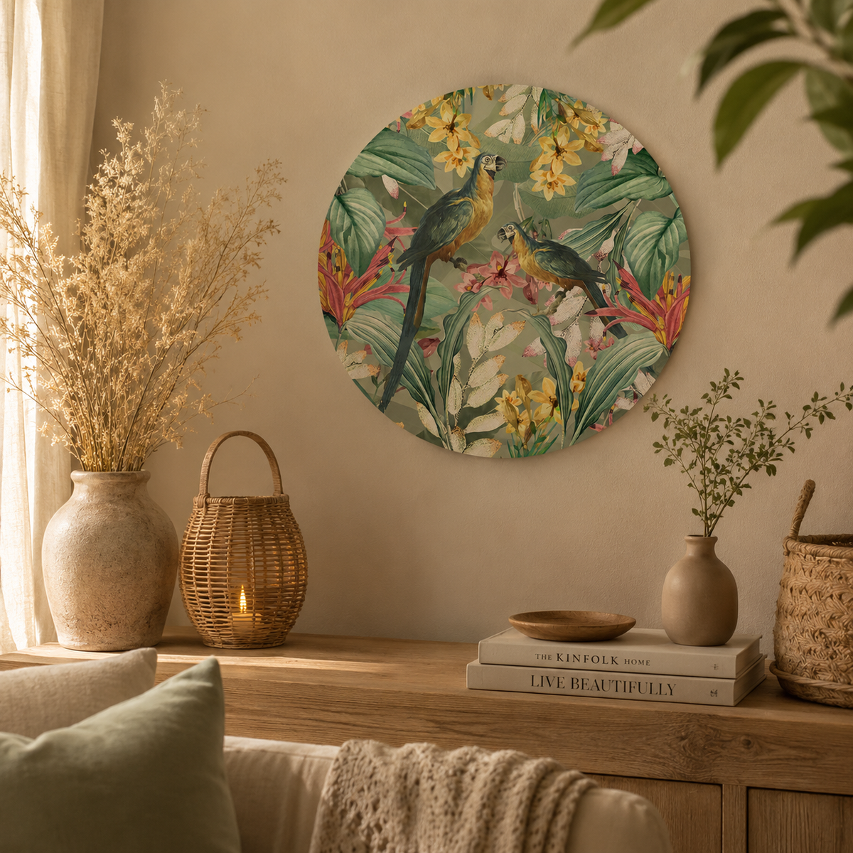 Muurcirkel Papegaaien | Tropische Wanddecoratie 30 cm
