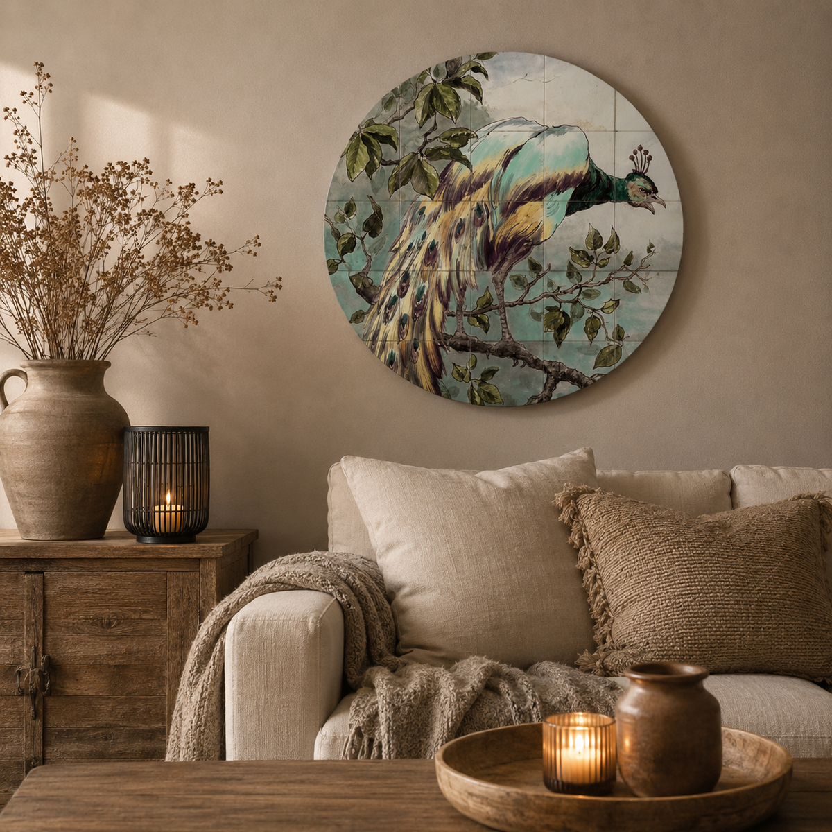 Muurcirkel Pauw | Kleurrijke Wanddecoratie 30 cm