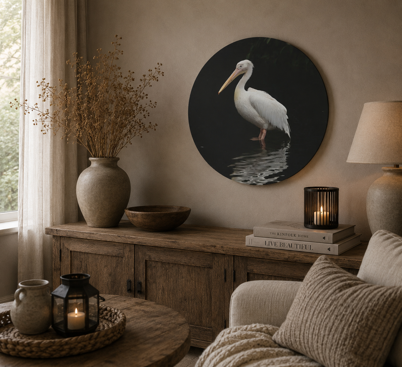 Muurcirkel Pelikaan | Wanddecoratie 40 cm
