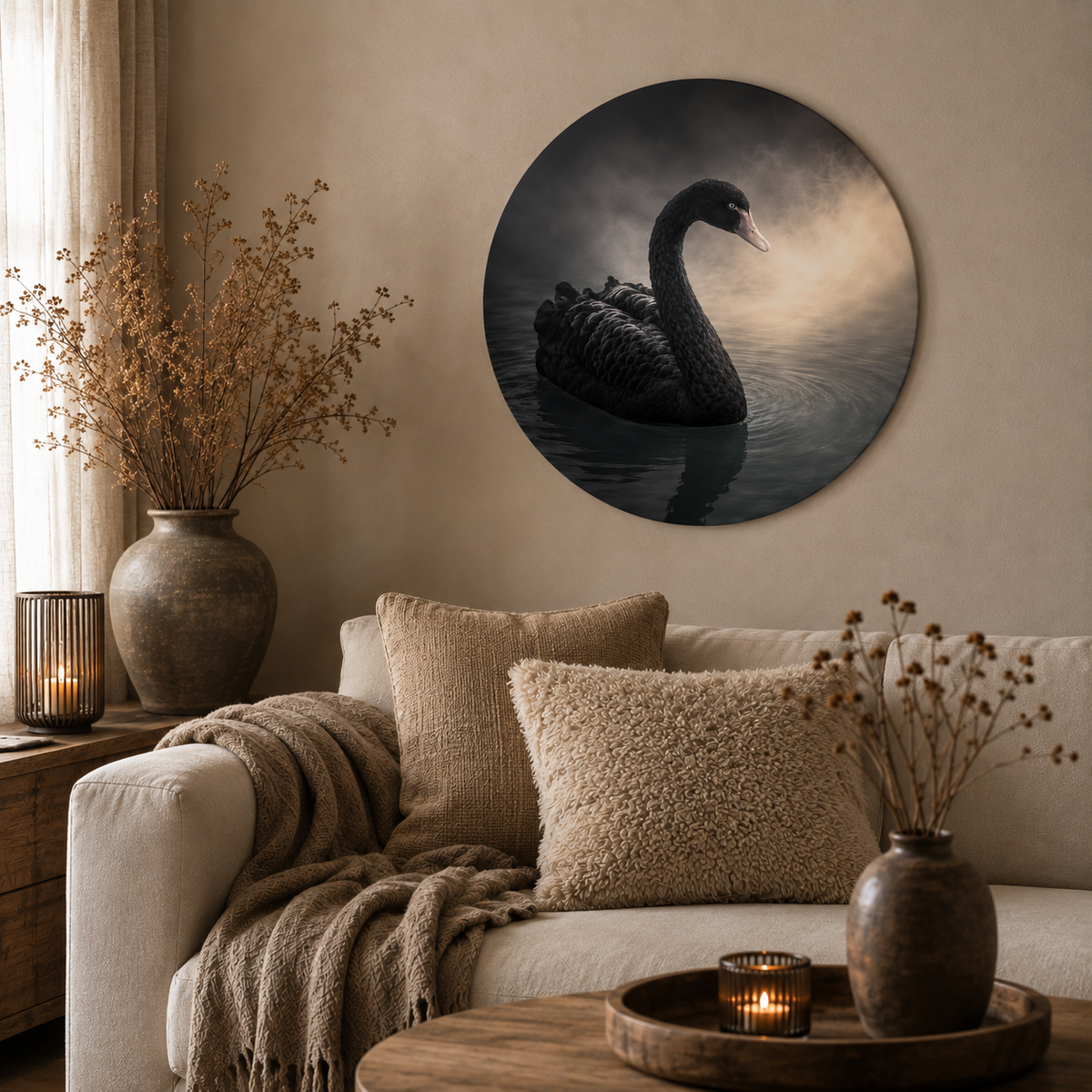 Muurcirkel Zwaan in het Water | Sfeervolle Wanddecoratie 30 cm