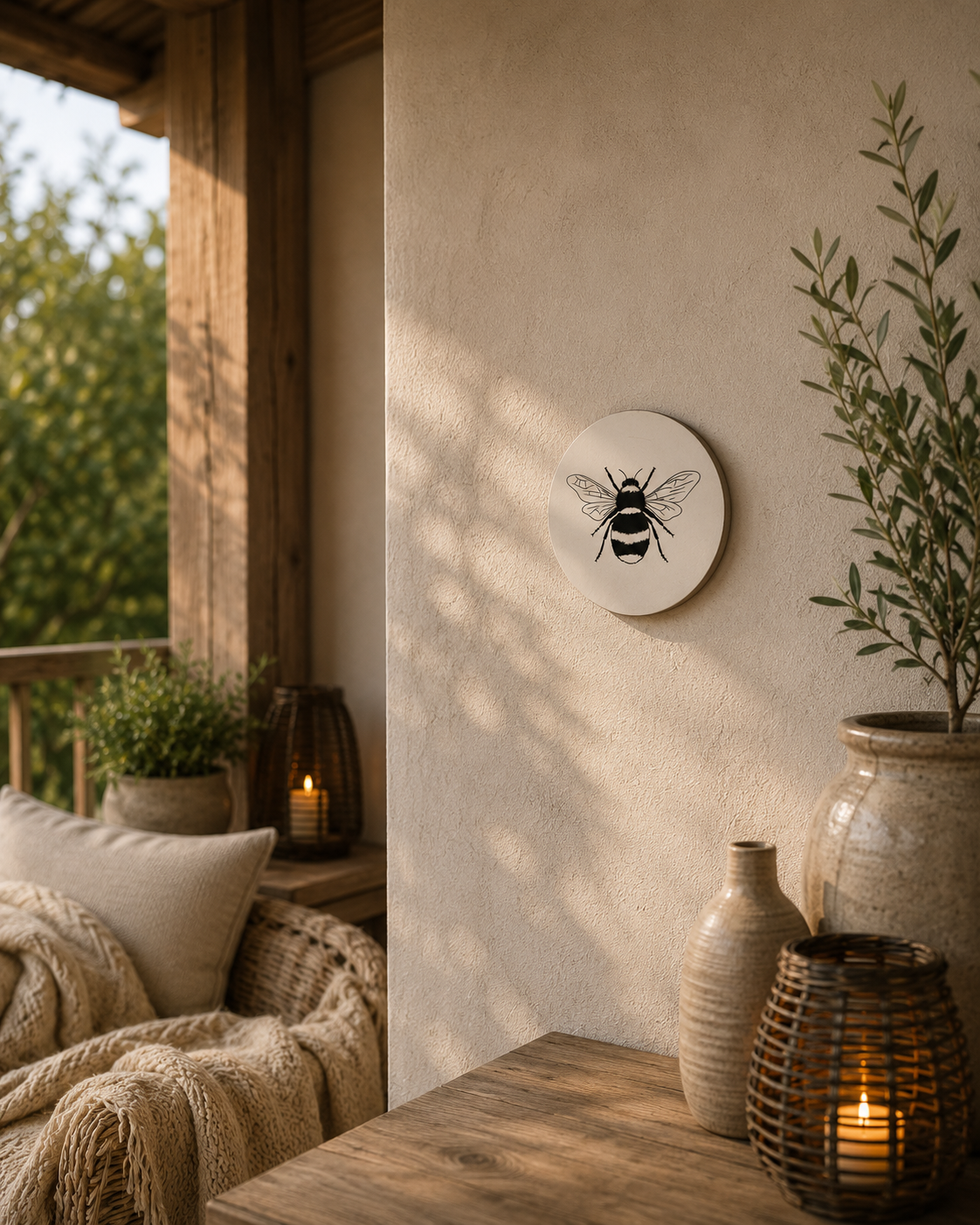 Muurcirkel Hommel Zwart-Wit | Wanddecoratie & Tuincirkel 20 cm