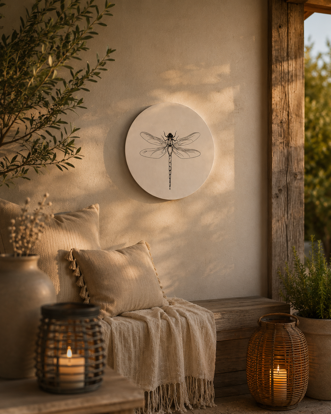Muurcirkel Libelle Zwart-Wit | Wanddecoratie & Tuincirkel 20 cm