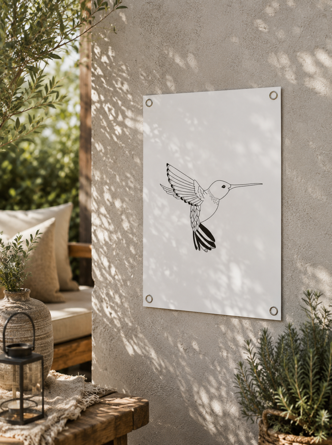 Tuinposter Kolibrie | Zwart-Witte Buitenposter 60 x 80 cm