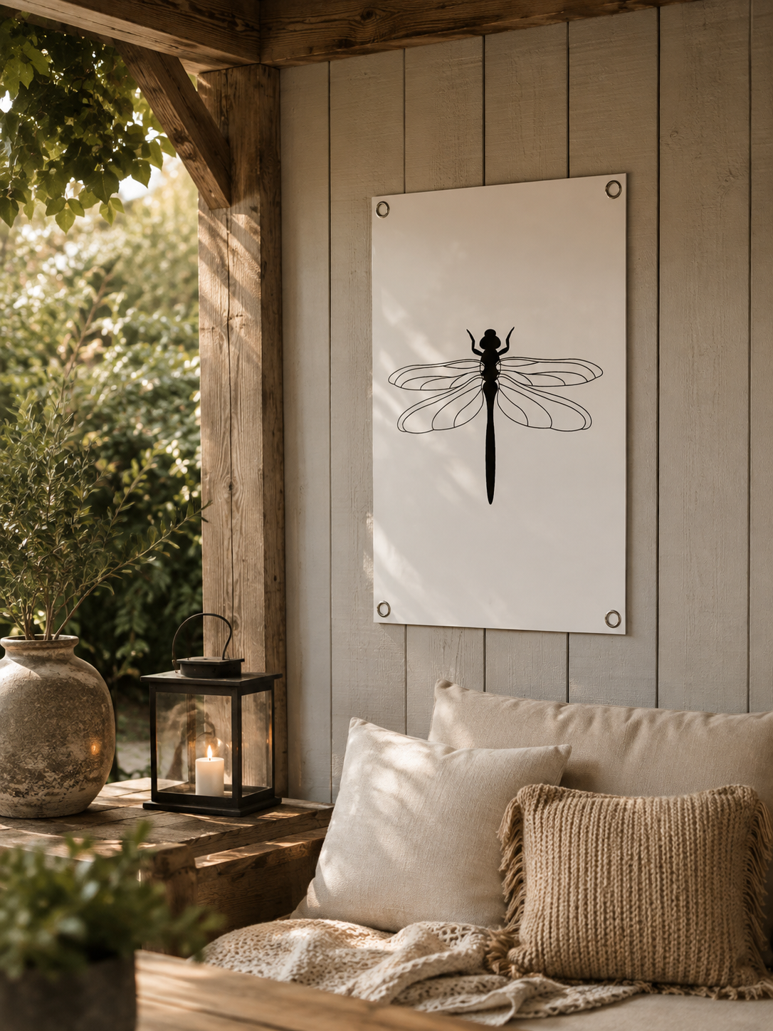 Tuinposter Libelle | Zwart-Witte Buitenposter 60 x 80 cm