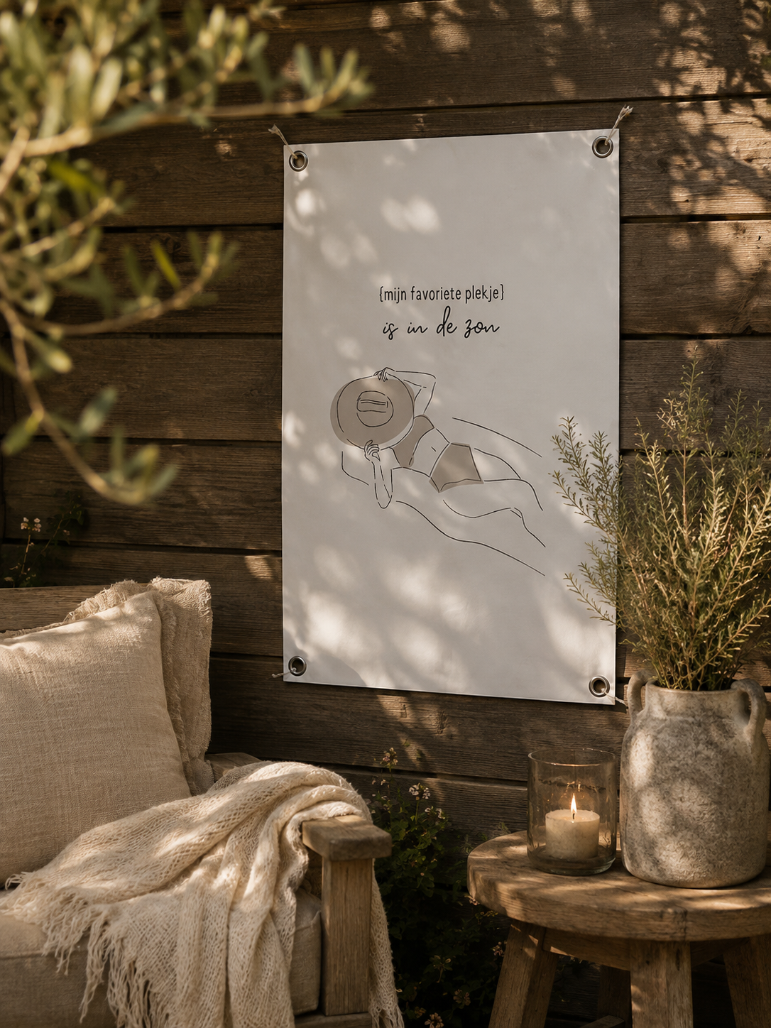 Tuinposter Mijn Favoriete Plekje Is In De Zon | Buitenposter 60x80 cm