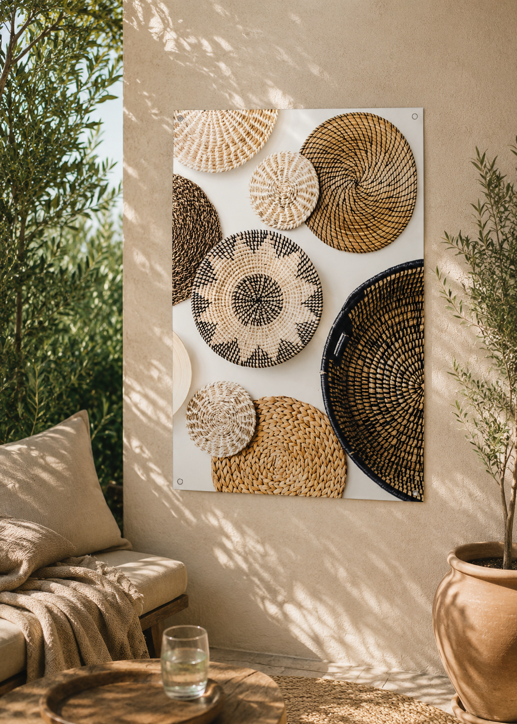 Tuinposter Rotan Manden | Bohemian Buitenposter 50 x 70 cm