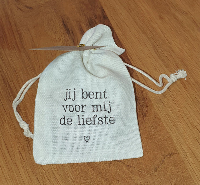Cadeauzakje met hart (knuffel)steen - Jij bent voor mij de liefste - Lounge&Lifestyle