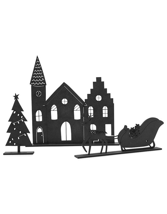 Houten Kerstset Kerkje, Slee & Kerstboom | Kerstdecoratie Voor Vensterbank