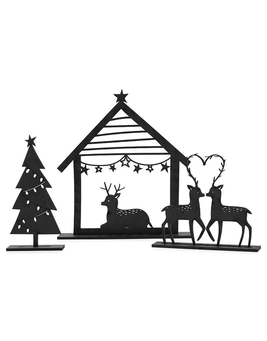 Houten Kerstset Kerststal, Kerstboom & Hertjes | Kerstdecoratie Voor Vensterbank