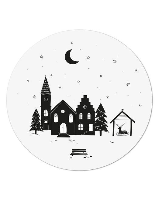 Muurcirkel Wit Kersttafereeltje | Kerst Wanddecoratie 20 cm