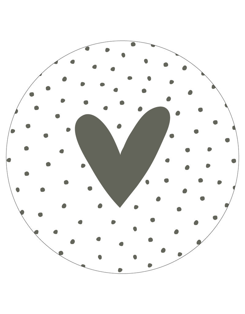 Muurcirkel - Olijfgroen hart en dots - Lounge&Lifestyle