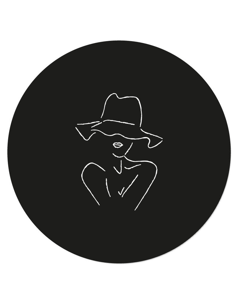 Muurcirkel Silhouet Vrouw Met Hoed | Zwarte Wanddecoratie 20 cm