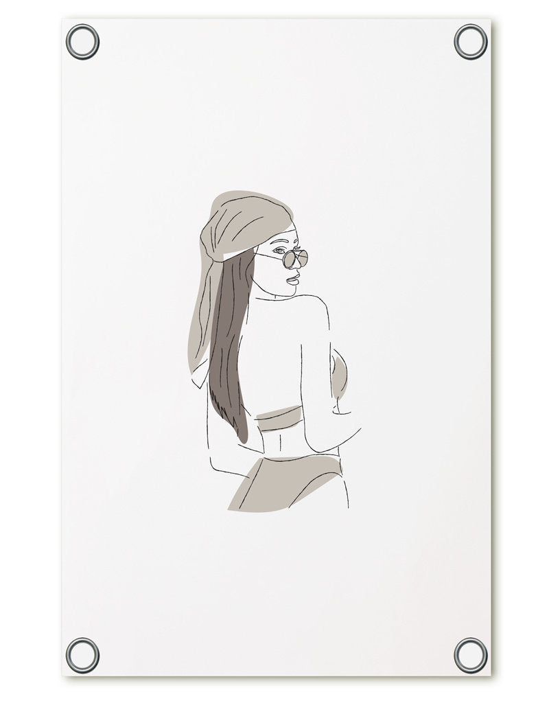 Tuinposter Lijntekening Vrouw Met Bandana | Moderne Buitenposter 60 x 80 cm