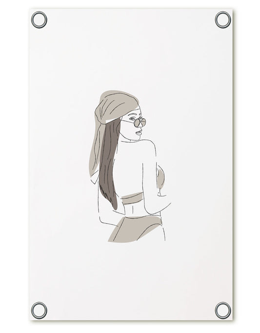 Tuinposter Lijntekening Vrouw Met Bandana | Moderne Buitenposter 60 x 80 cm