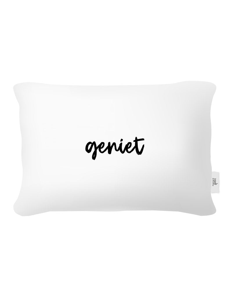 Buitenkussen - Wit met tekst 'Geniet' - Lounge&Lifestyle
