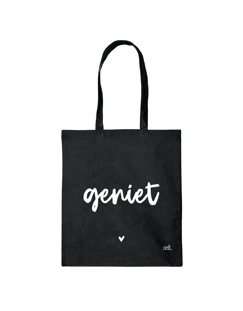 Zwarte katoenen tas met tekst 'Geniet' - Lounge&Lifestyle